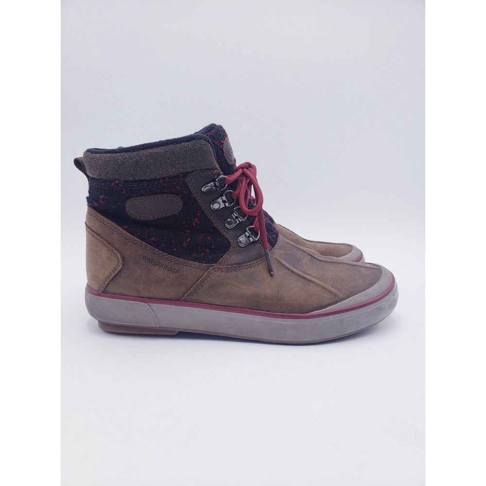 KEEN Elsa II Waterproof Ankle Boots Brown Wool Blend Lace Up Womens Size 8.5
